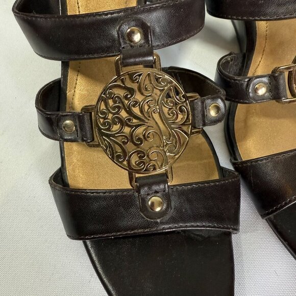 East 5th Womens Brown Gold Medallion Wedge Sandal Slip On 8.5 US - Picture 10 of 12